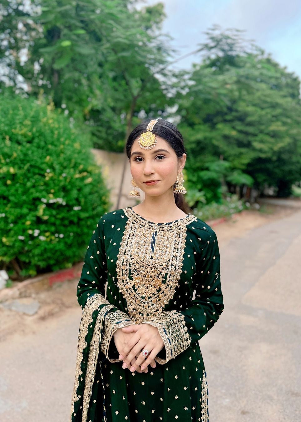 Suits By Sadia Sajal Ali Gharara Bottle Green Women 3pcs