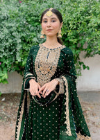 Suits By Sadia Sajal Ali Gharara Bottle Green Women 3pcs