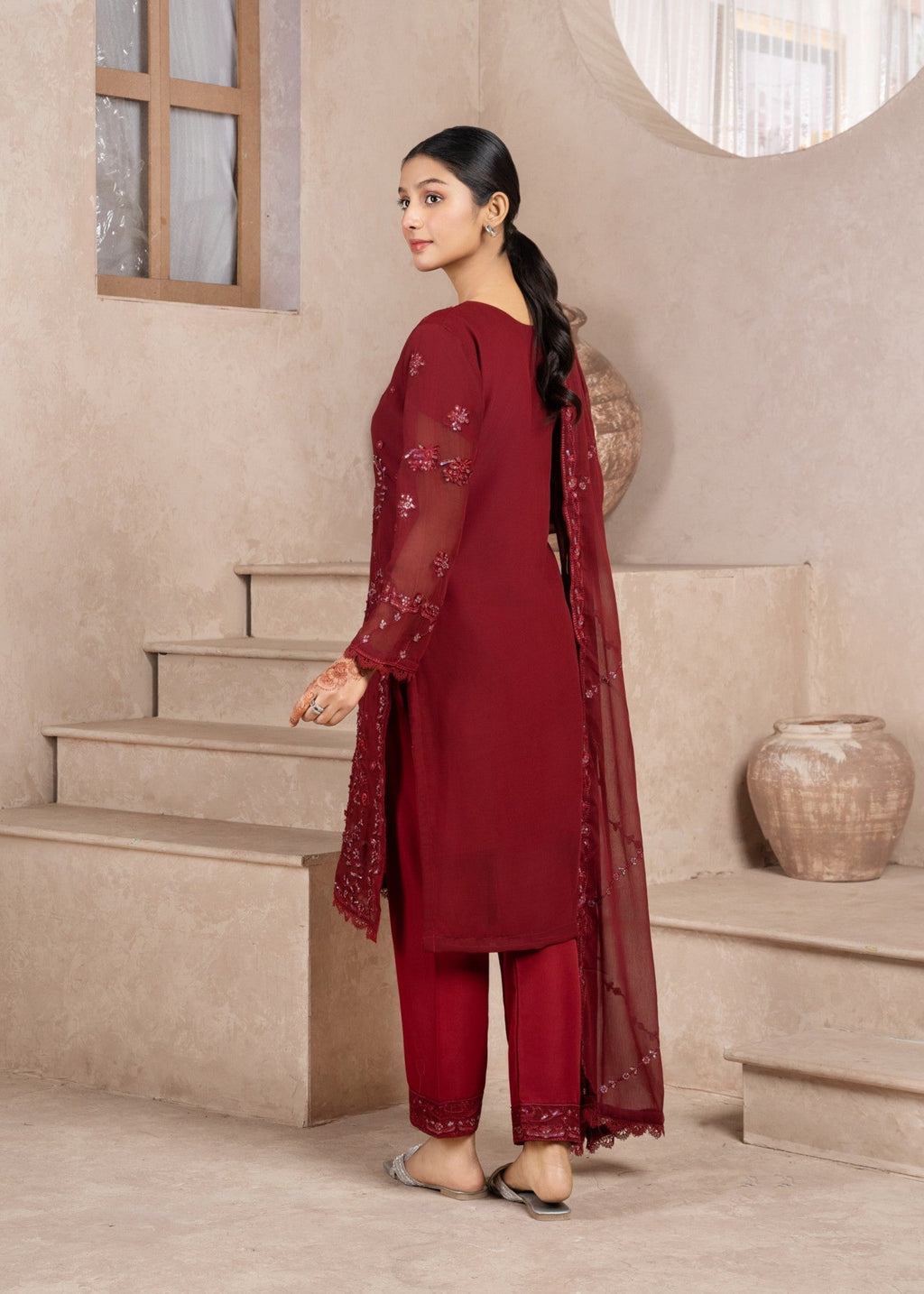 Four Season Boutique NIMRA CHIFFON MAROON Women 3pcs