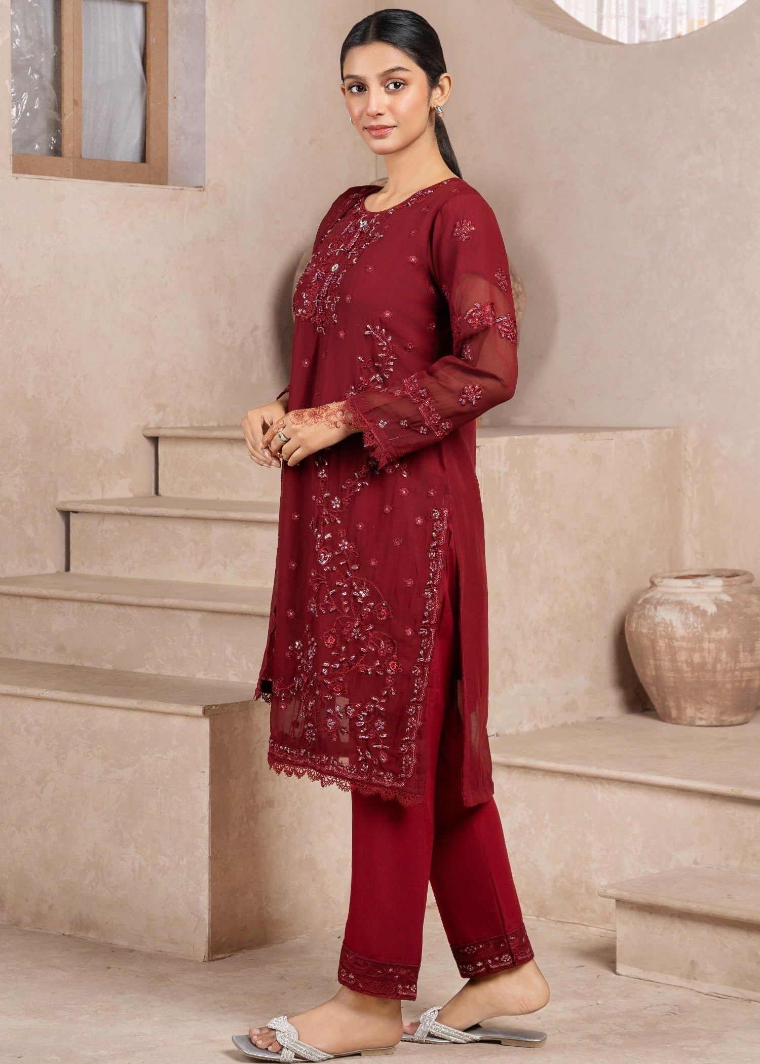 Four Season Boutique NIMRA CHIFFON MAROON Women 3pcs