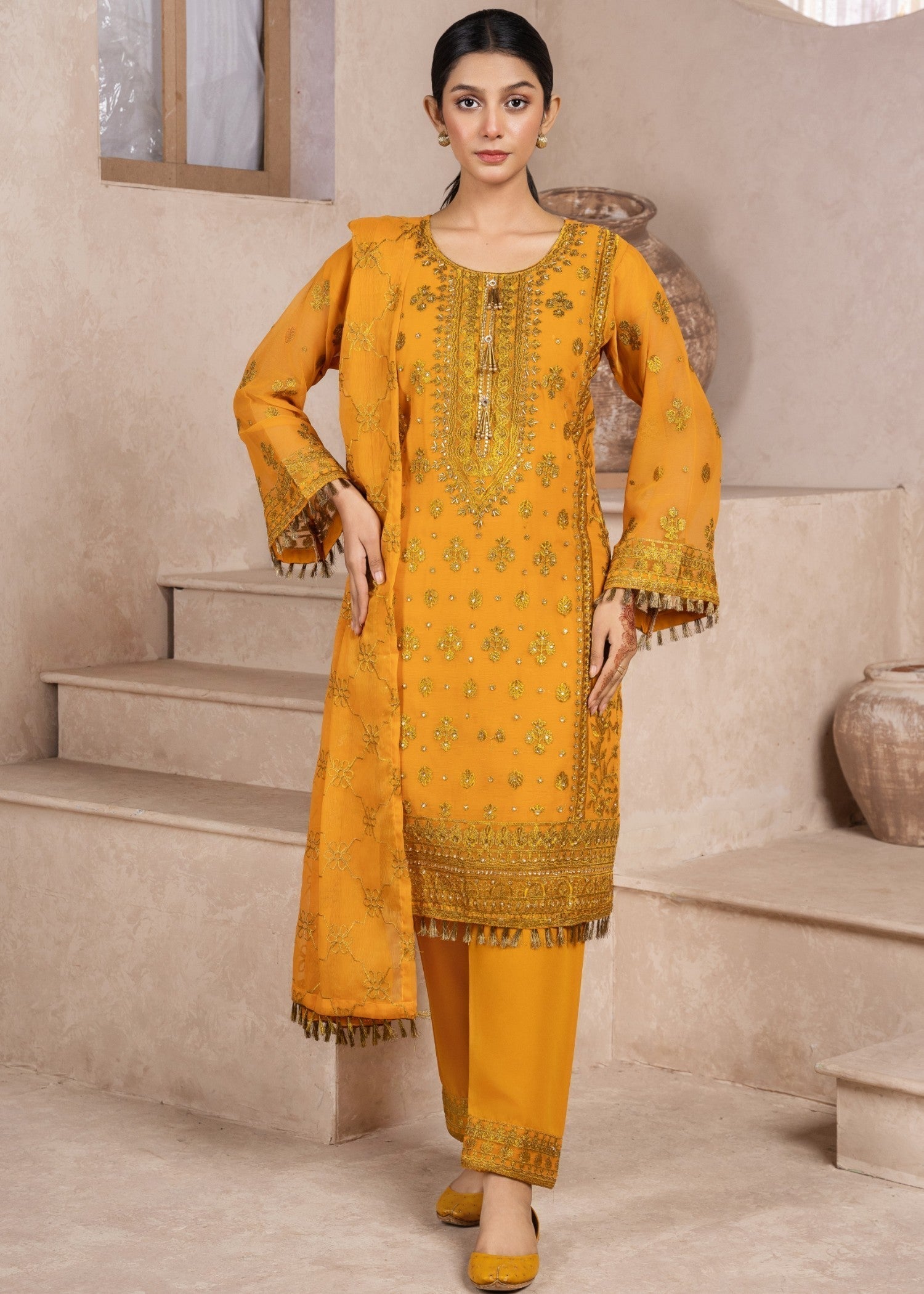 Four Season Boutique RANGEEN DOTTED MUSTARD Women 3pcs