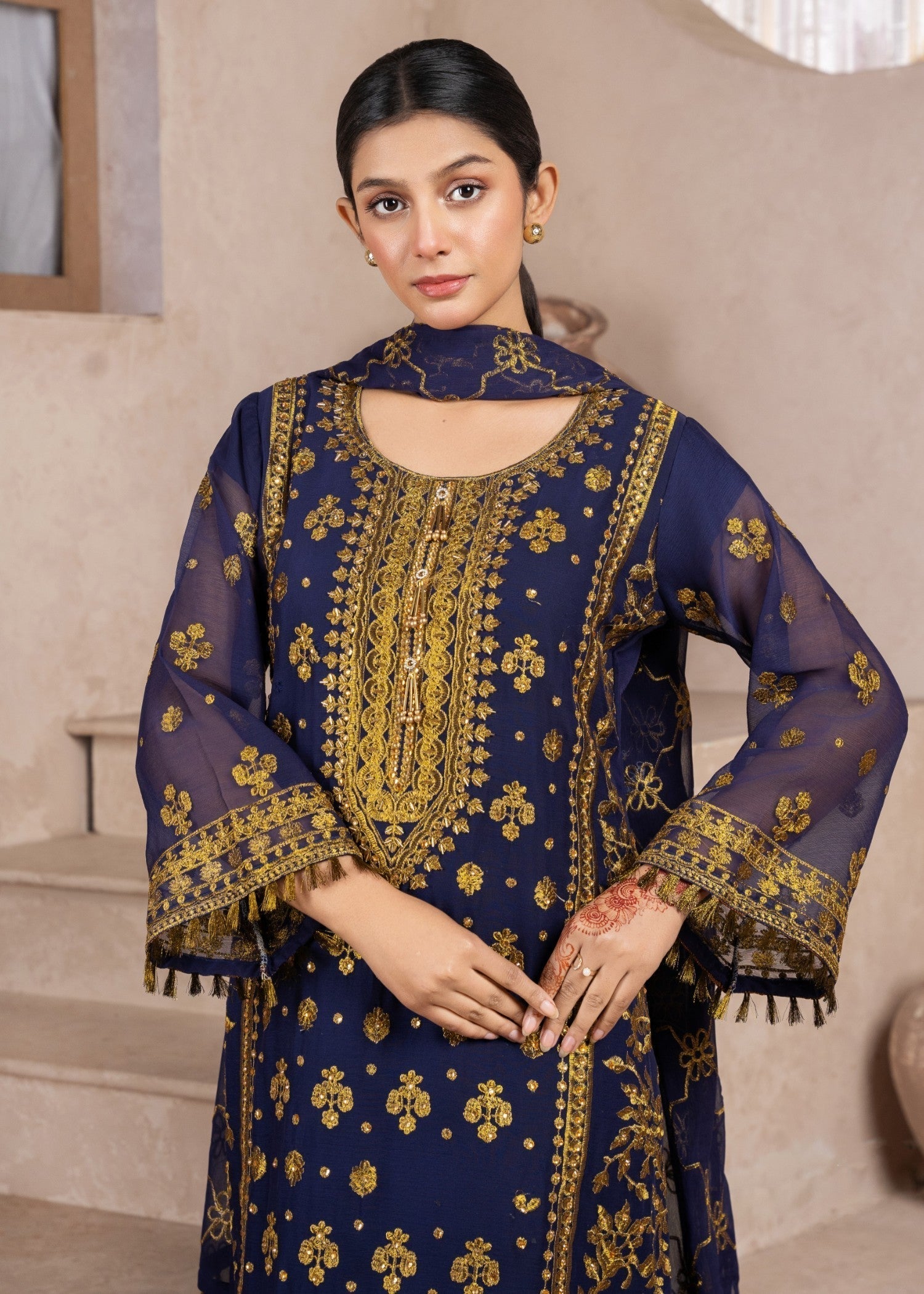 Four Season Boutique RANGEEN DOTTED NAVY BLUE Women 3pcs