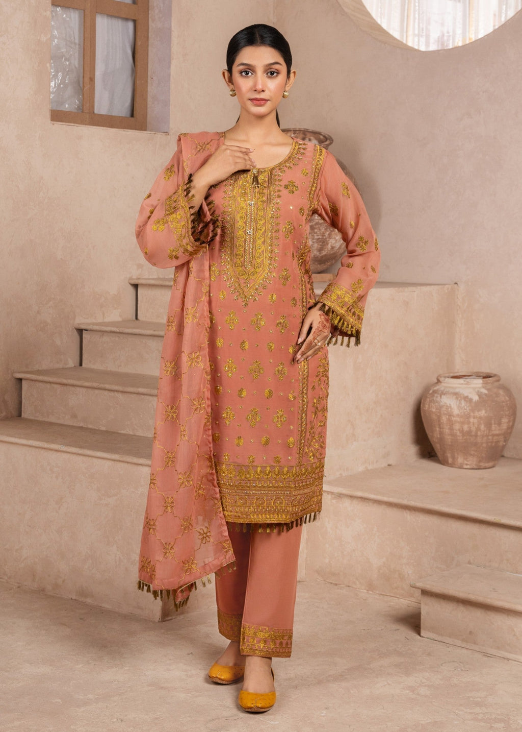 Four Season Boutique RANGEEN DOTTED PEACH Women 3pcs