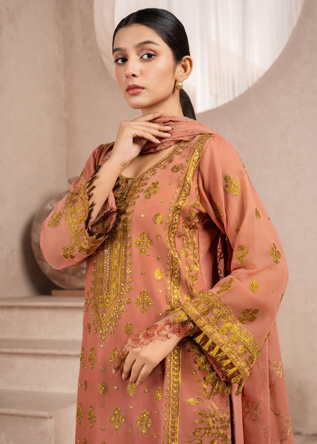 Four Season Boutique RANGEEN DOTTED PEACH Women 3pcs