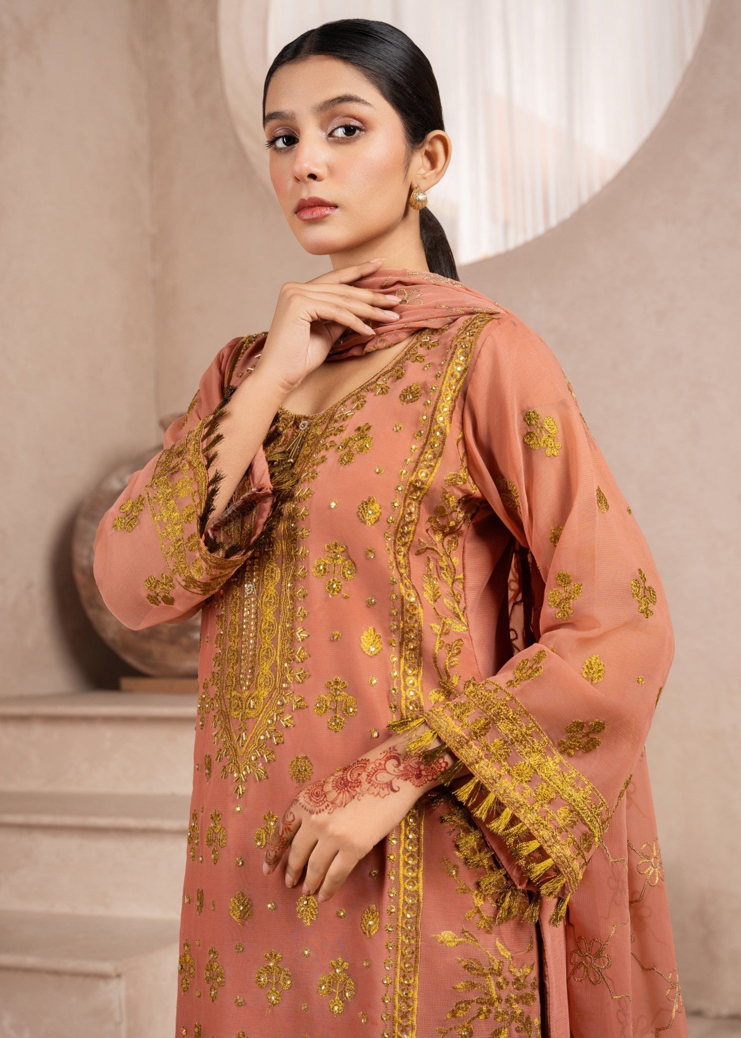 Four Season Boutique RANGEEN DOTTED PEACH Women 3pcs