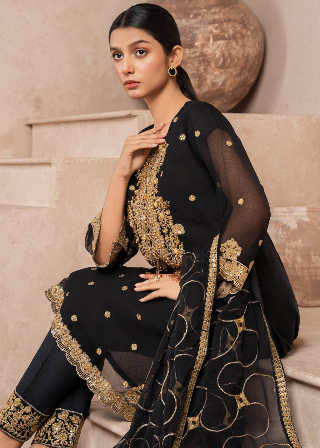 Four Season Boutique SHABNAM CHIFFON BLACK Women 3pcs