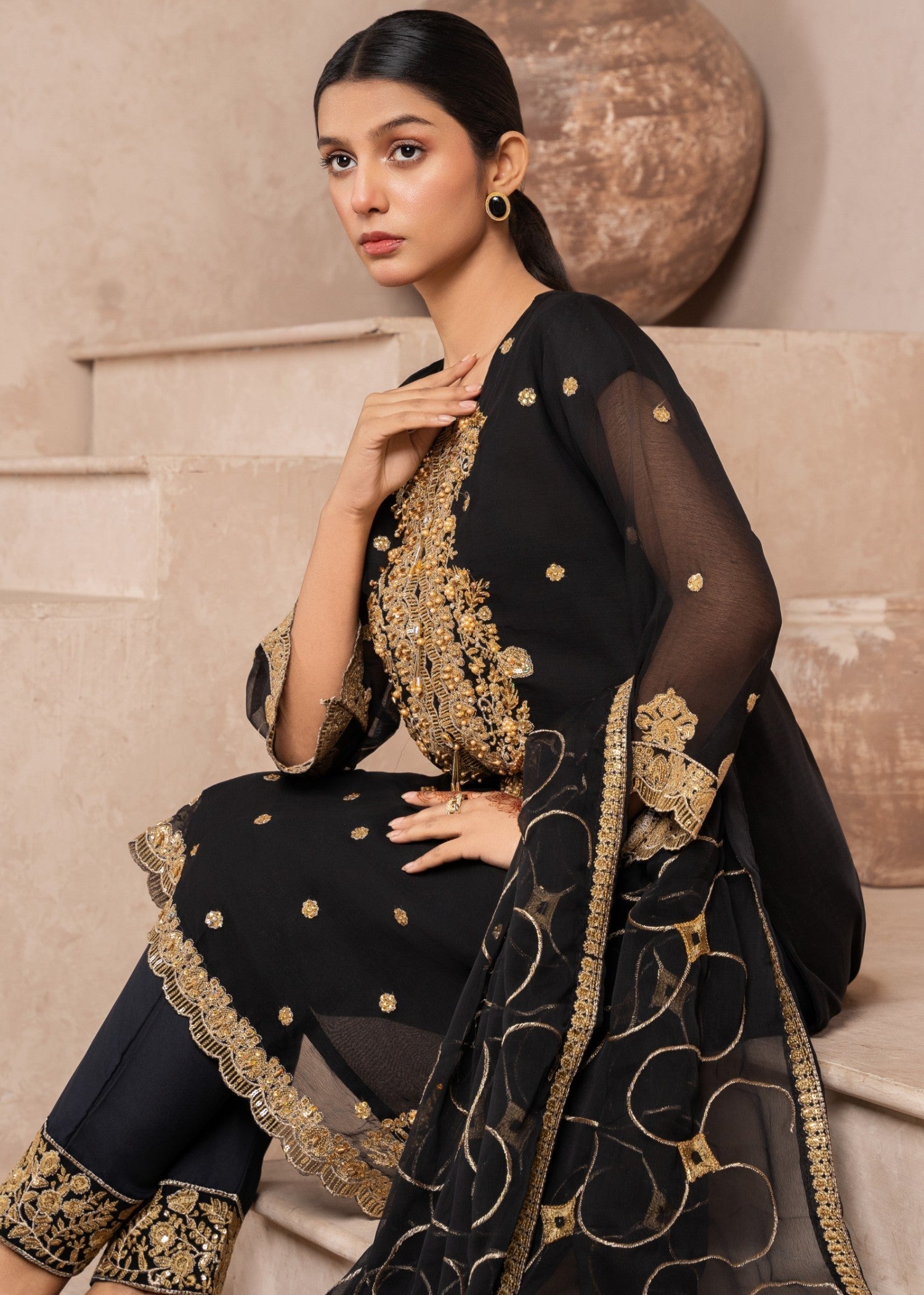 Four Season Boutique SHABNAM CHIFFON BLACK Women 3pcs