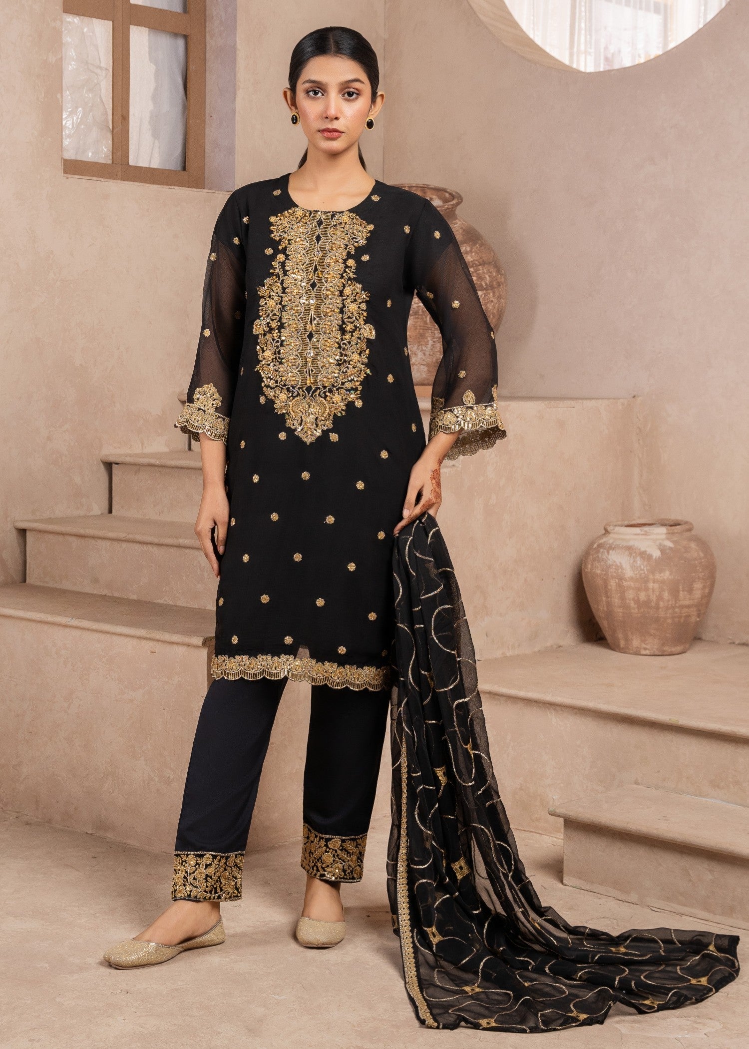 Four Season Boutique SHABNAM CHIFFON BLACK Women 3pcs