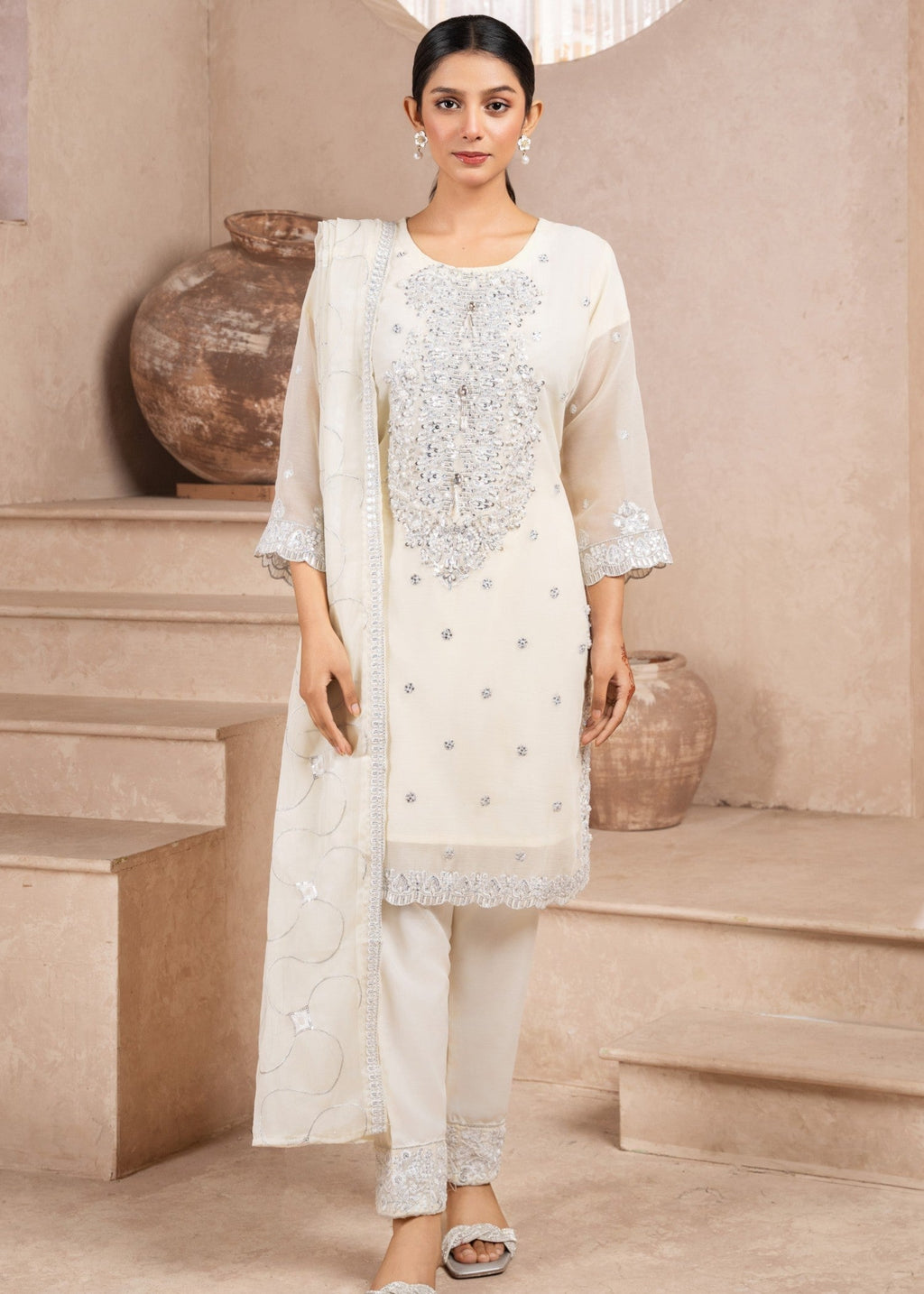 Four Season Boutique SHABNAM CHIFFON CREAM Women 3pcs