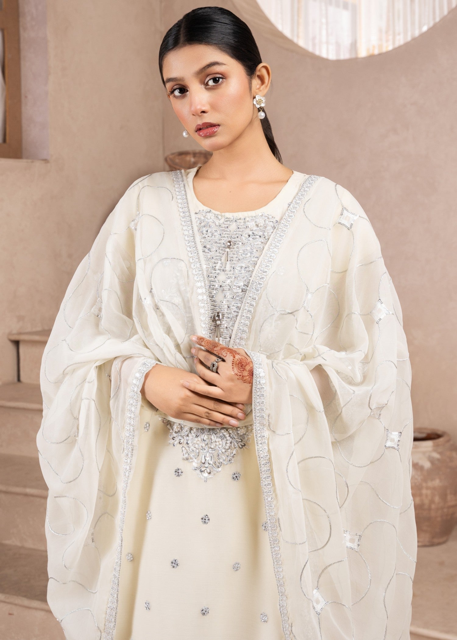 Four Season Boutique SHABNAM CHIFFON CREAM Women 3pcs