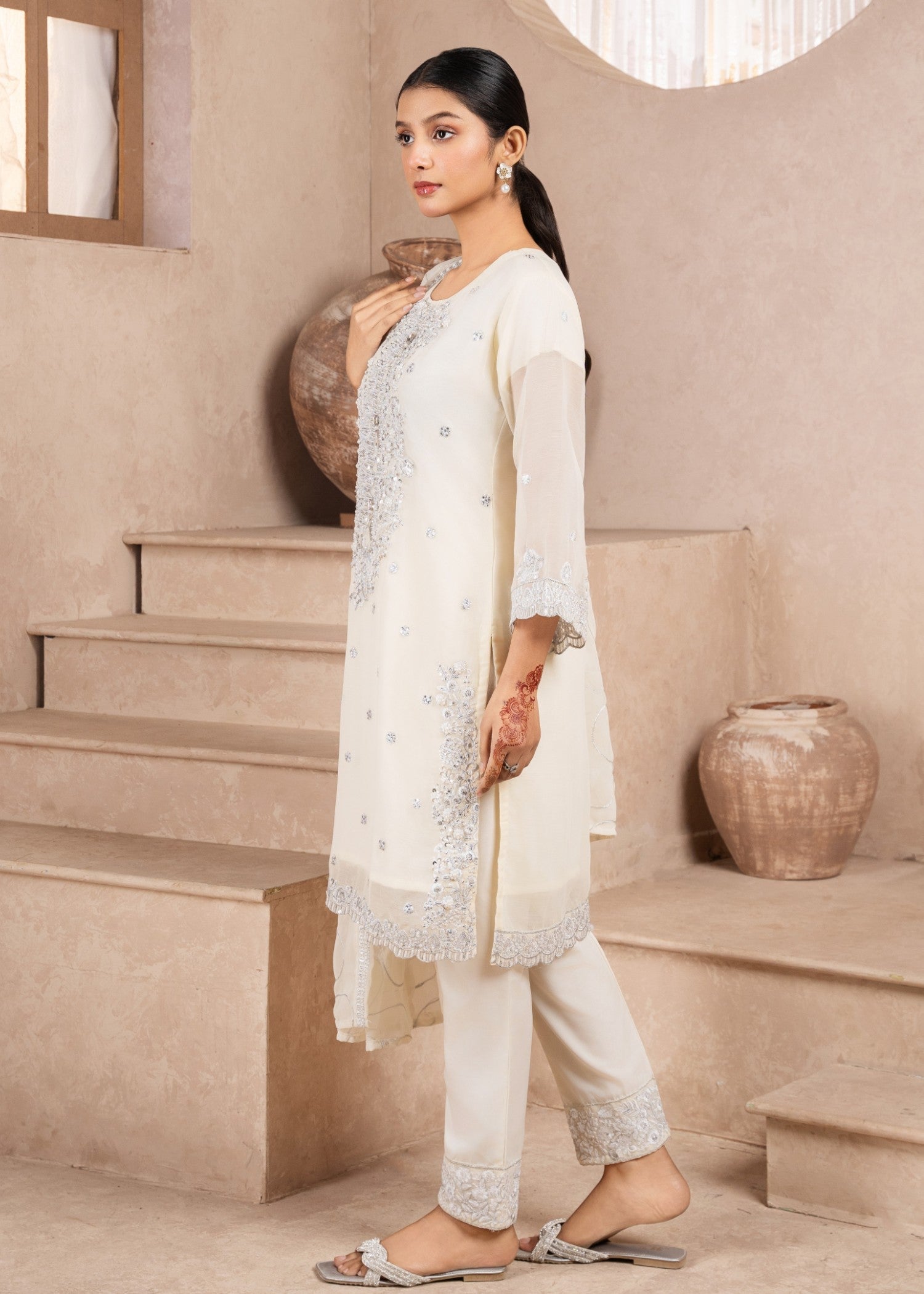 Four Season Boutique SHABNAM CHIFFON CREAM Women 3pcs