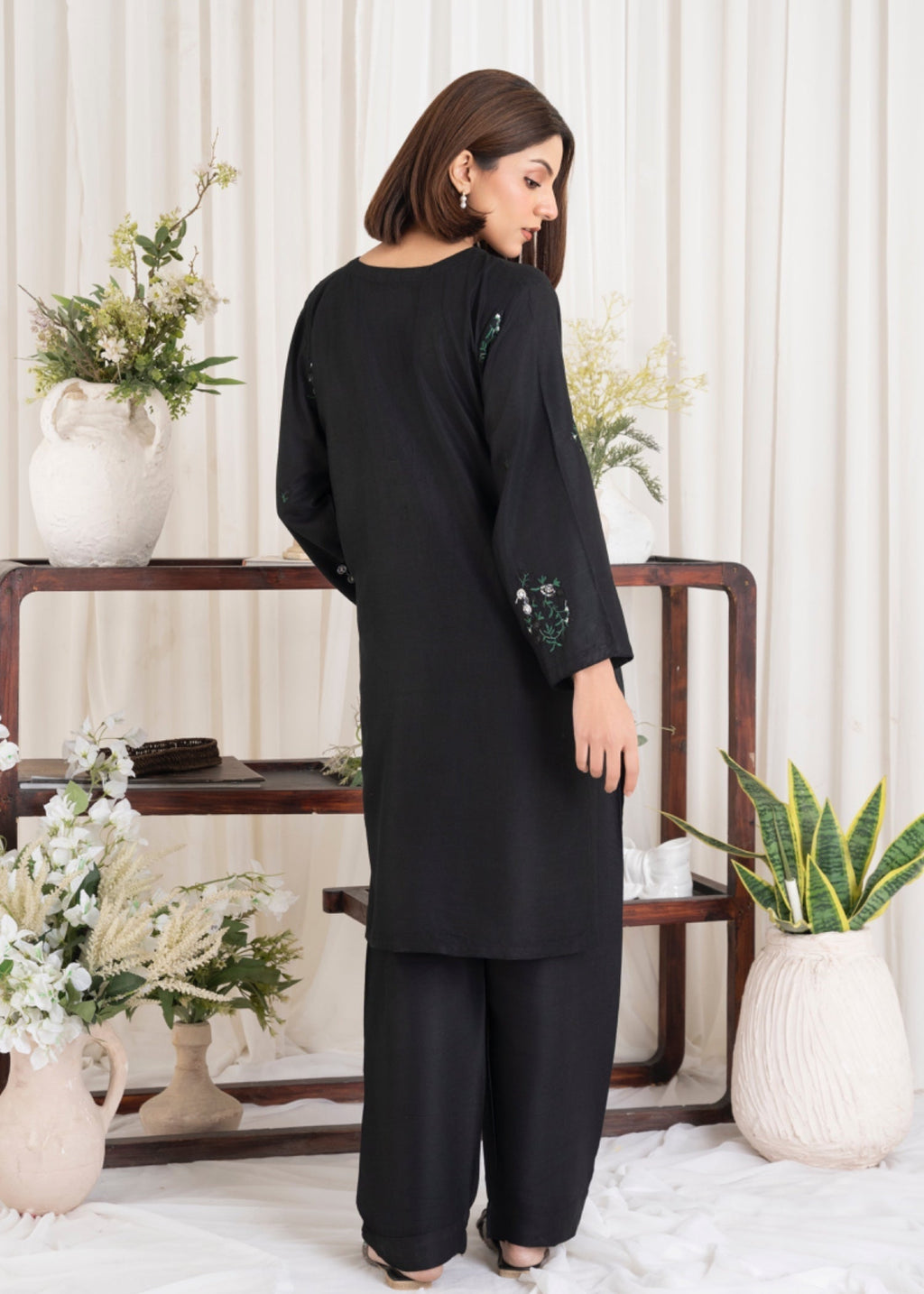 Chaudhary Arts Tulip Embroidered black Women 2pcs