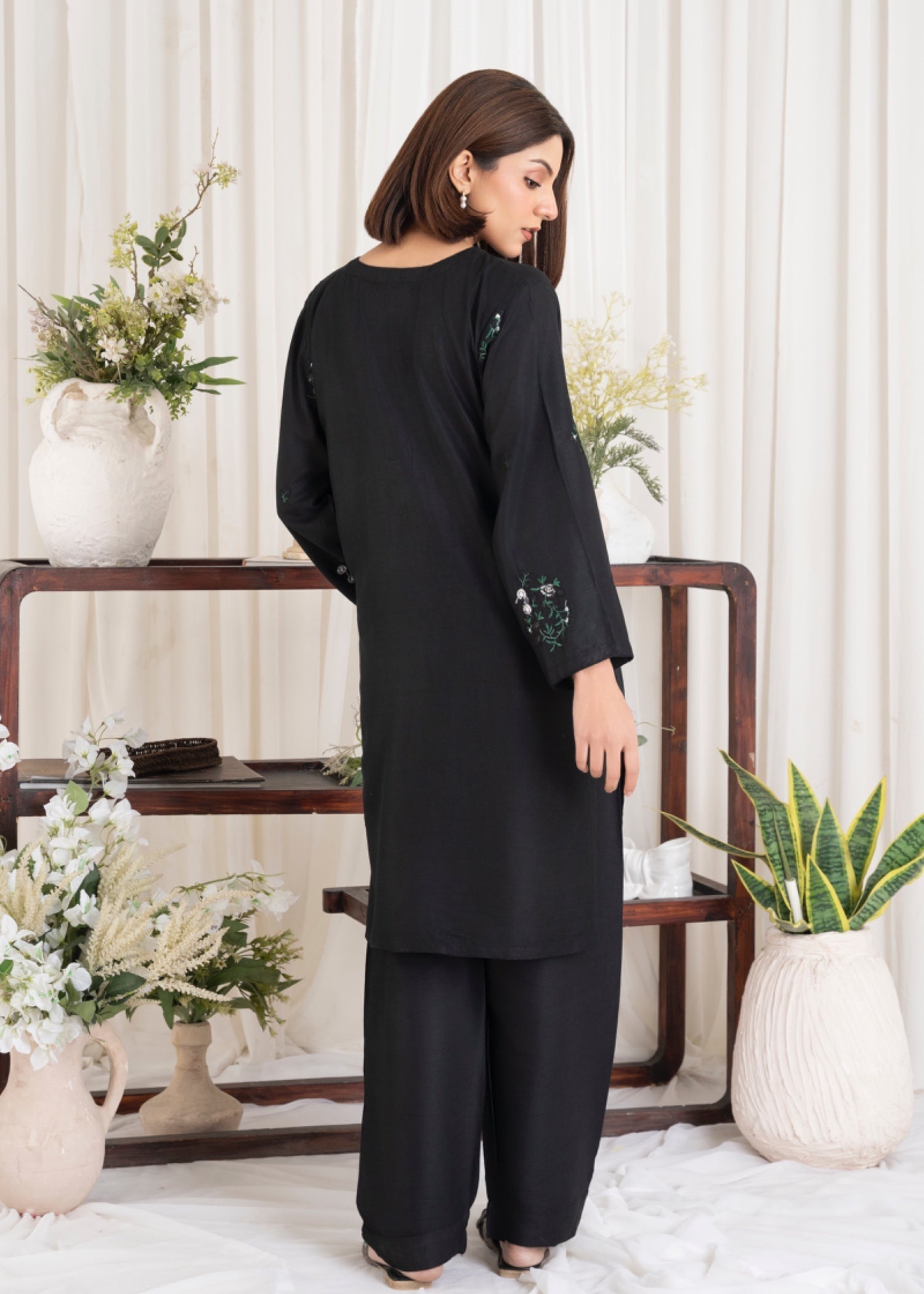 Chaudhary Arts Tulip Embroidered black Women 2pcs