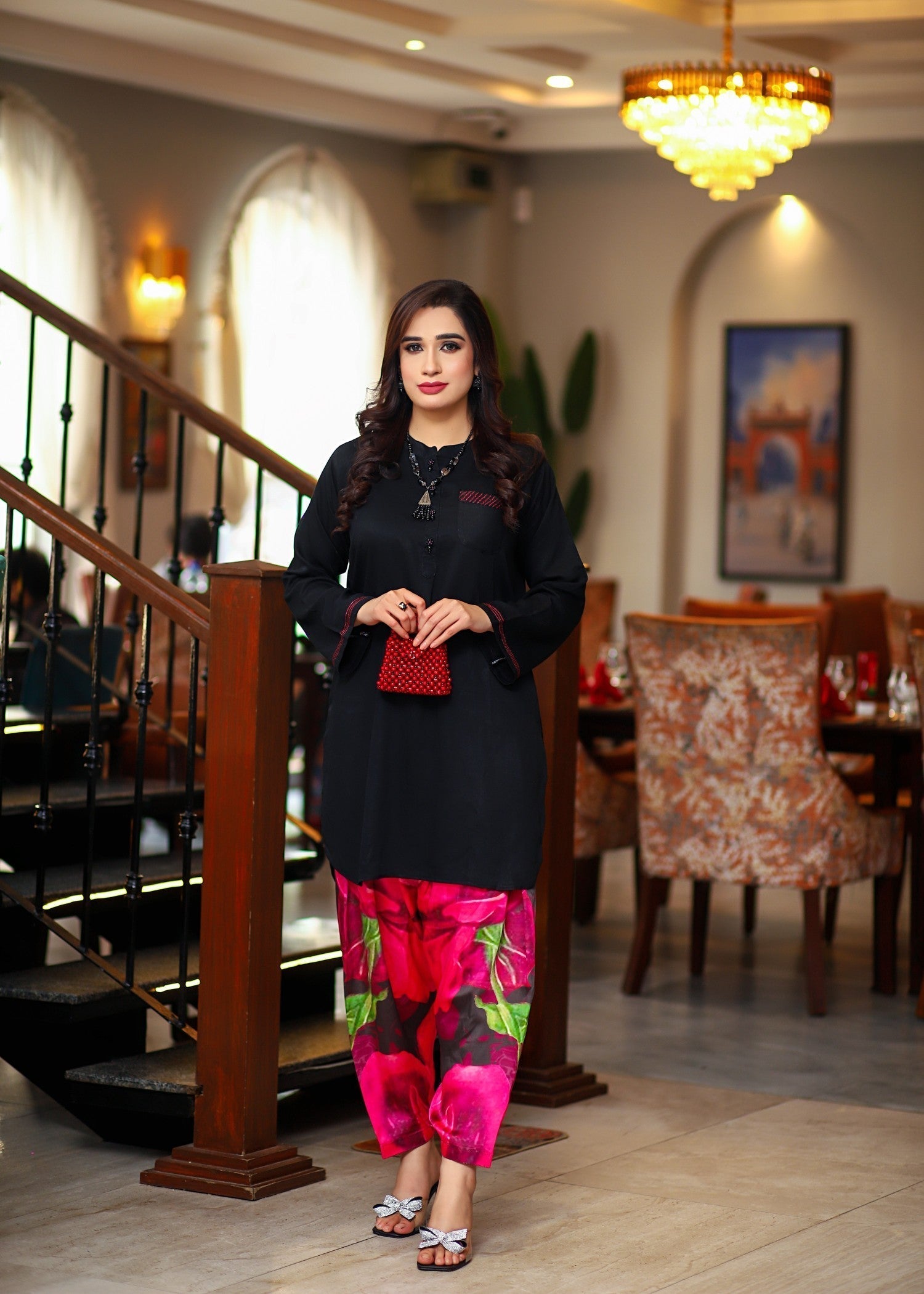 Noah Officials Black and Shocking Pink Cultural Dress Women 2pcs