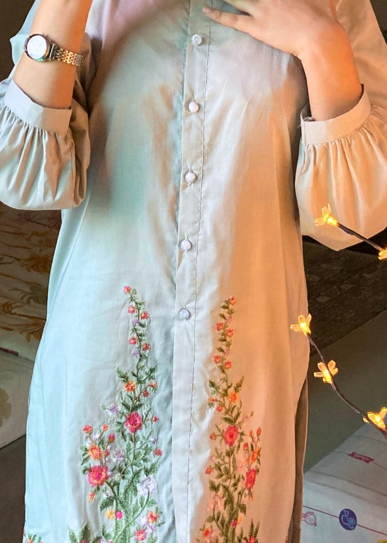 Haya'S Creation Embroidered Light Grey Lawn Short Dress Women 2pcs