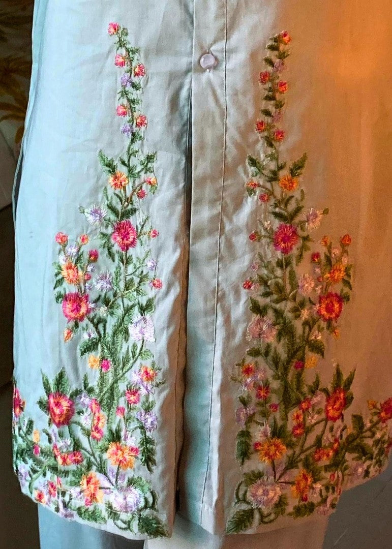 Haya'S Creation Embroidered Light Grey Lawn Short Dress Women 2pcs