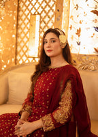 Suits By Sadia Marium Organza Maroon Women 3pcs