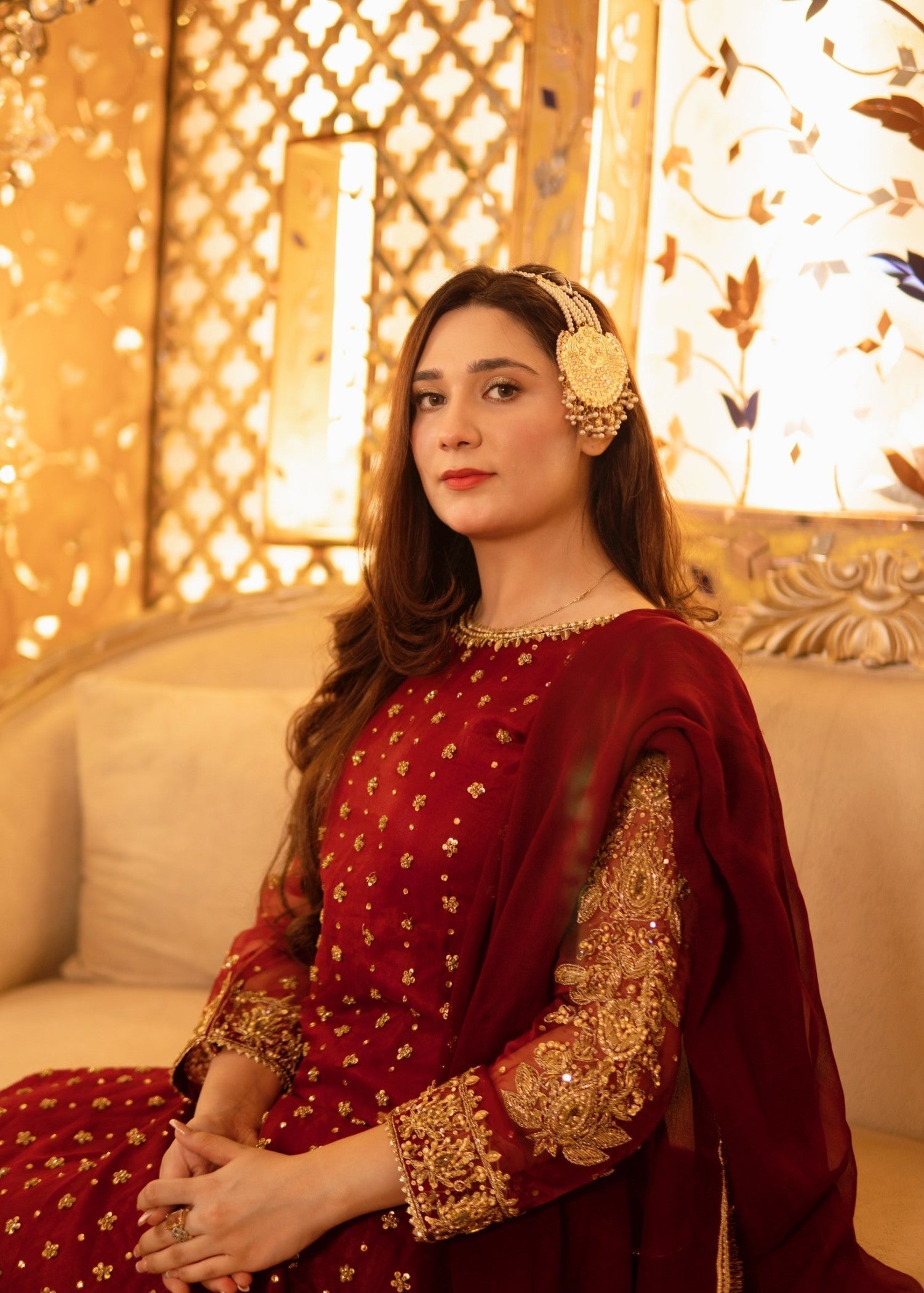 Suits By Sadia Marium Organza Maroon Women 3pcs