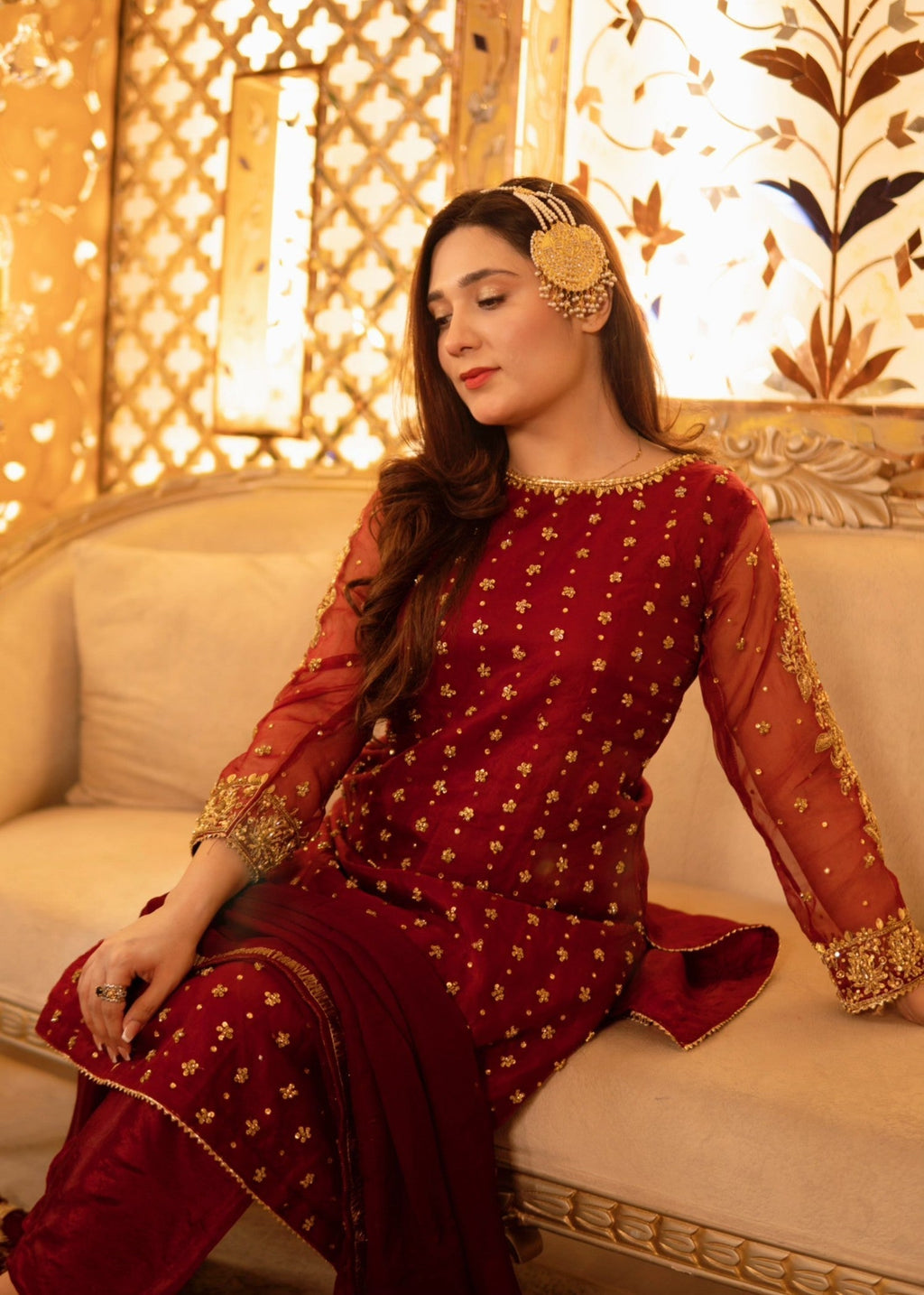 Suits By Sadia Marium Organza Maroon Women 3pcs