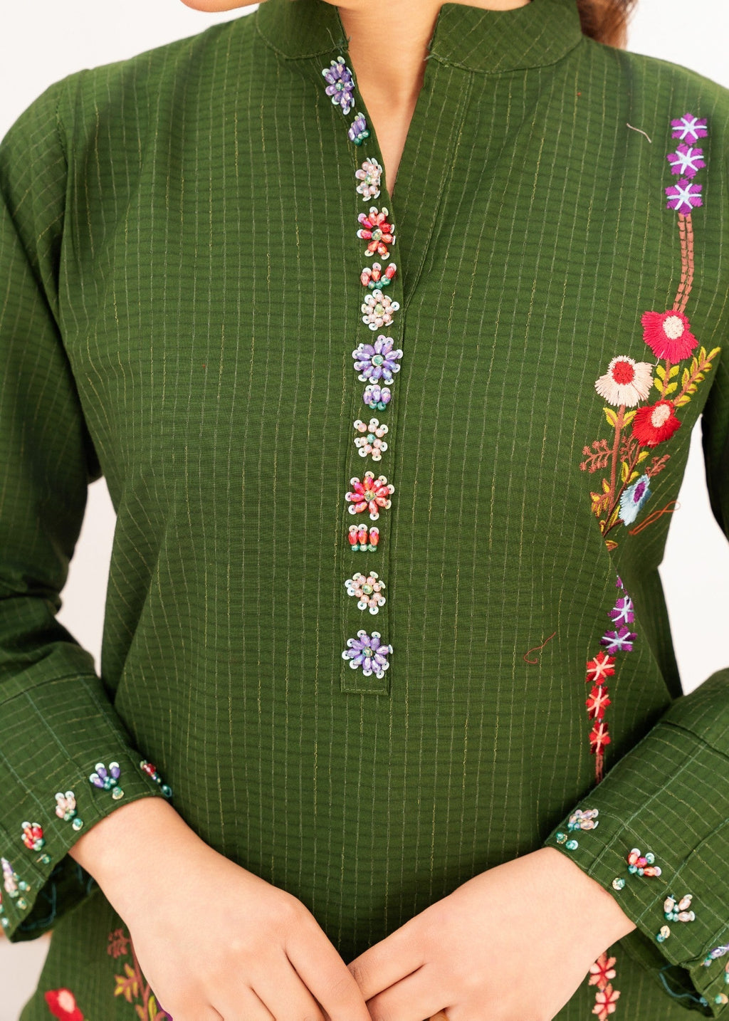 Dada Potta Embroidered Stitched Cambric Cotton Dark Green Women 2pcs