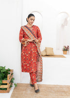 Dada Potta Stitched Red Cambric Cotton Women 3pcs
