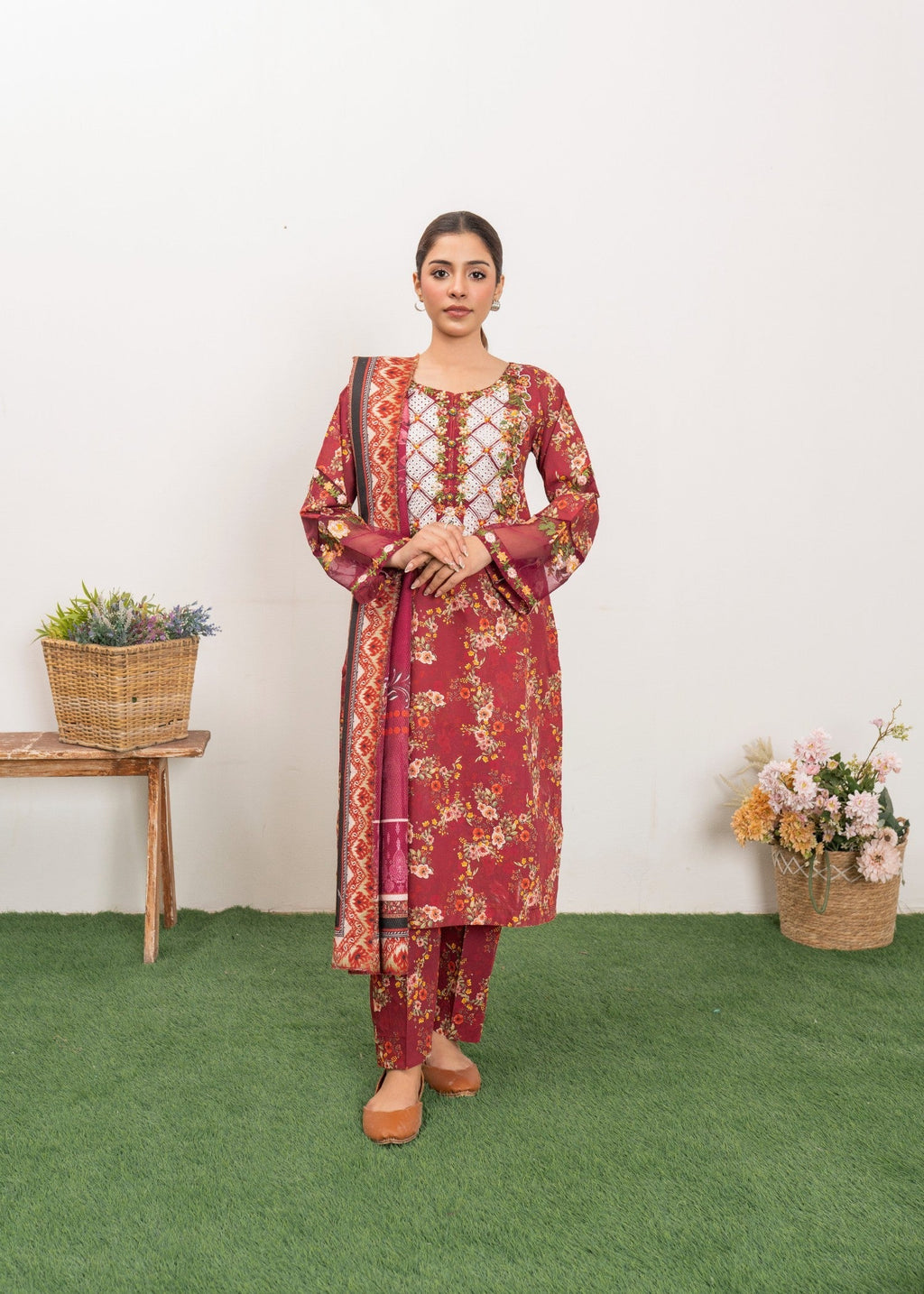 Dada Potta Stitched Cambric Cotton Women 3pcs
