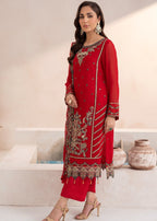 By-East Embroidered Chiffon Suit (RED) Women 3pcs