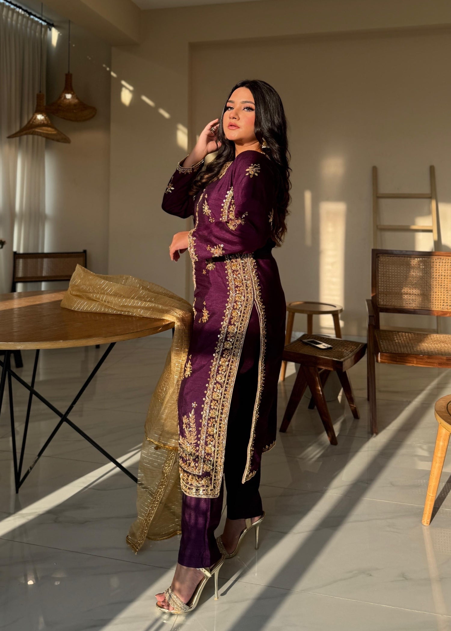 Suits By Sadia Raw silk shehnai purple Women 3pcs