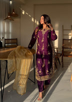 Suits By Sadia Raw silk shehnai purple Women 3pcs