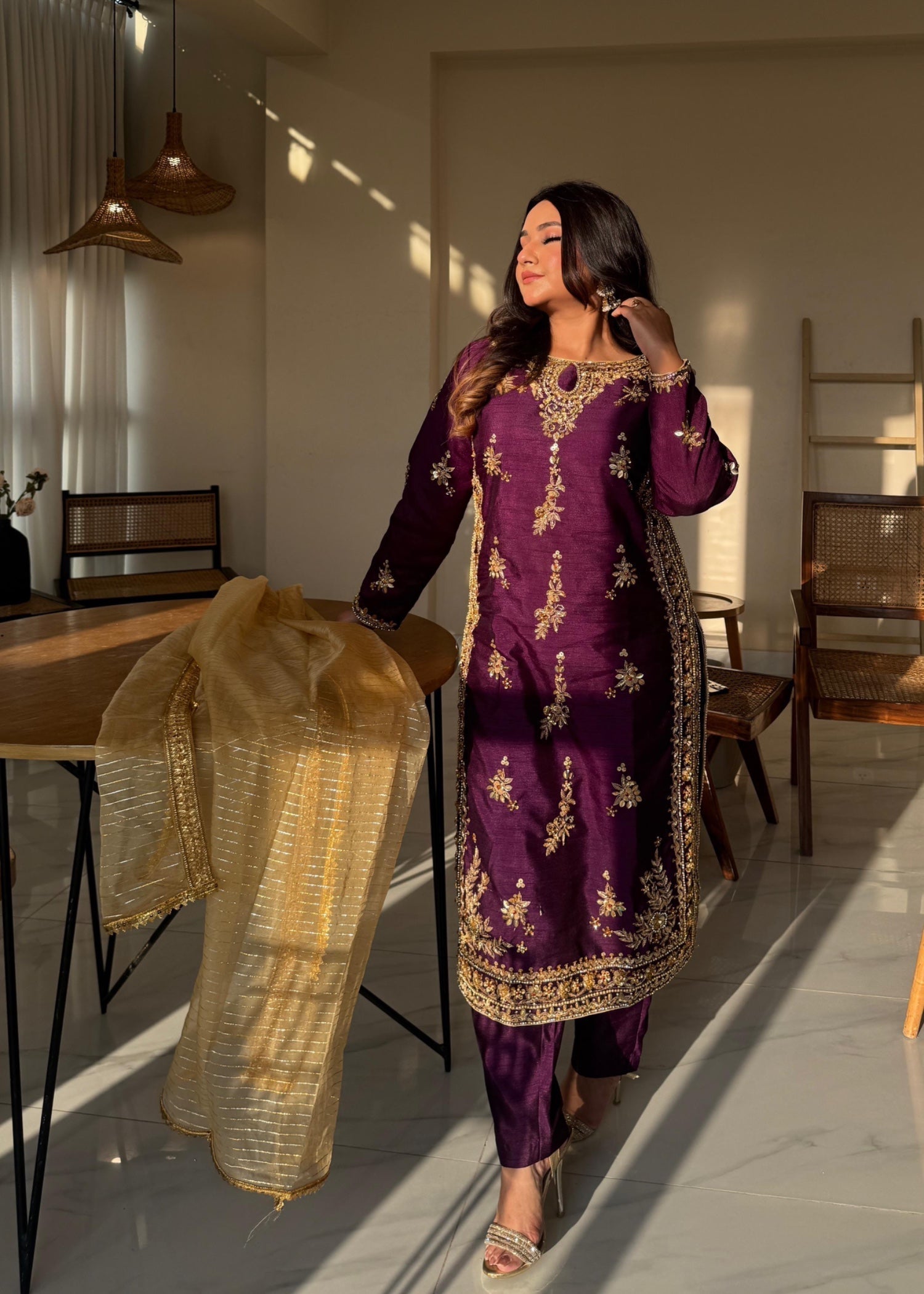 Suits By Sadia Raw silk shehnai purple Women 3pcs