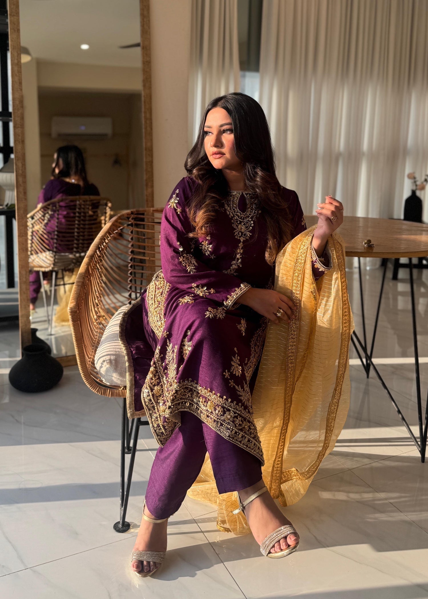 Suits By Sadia Raw silk shehnai purple Women 3pcs