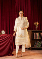 Khubsurat 3746 KH OR NT Off white Embroidery Pearl Embellishment 3D work Women 3pcs