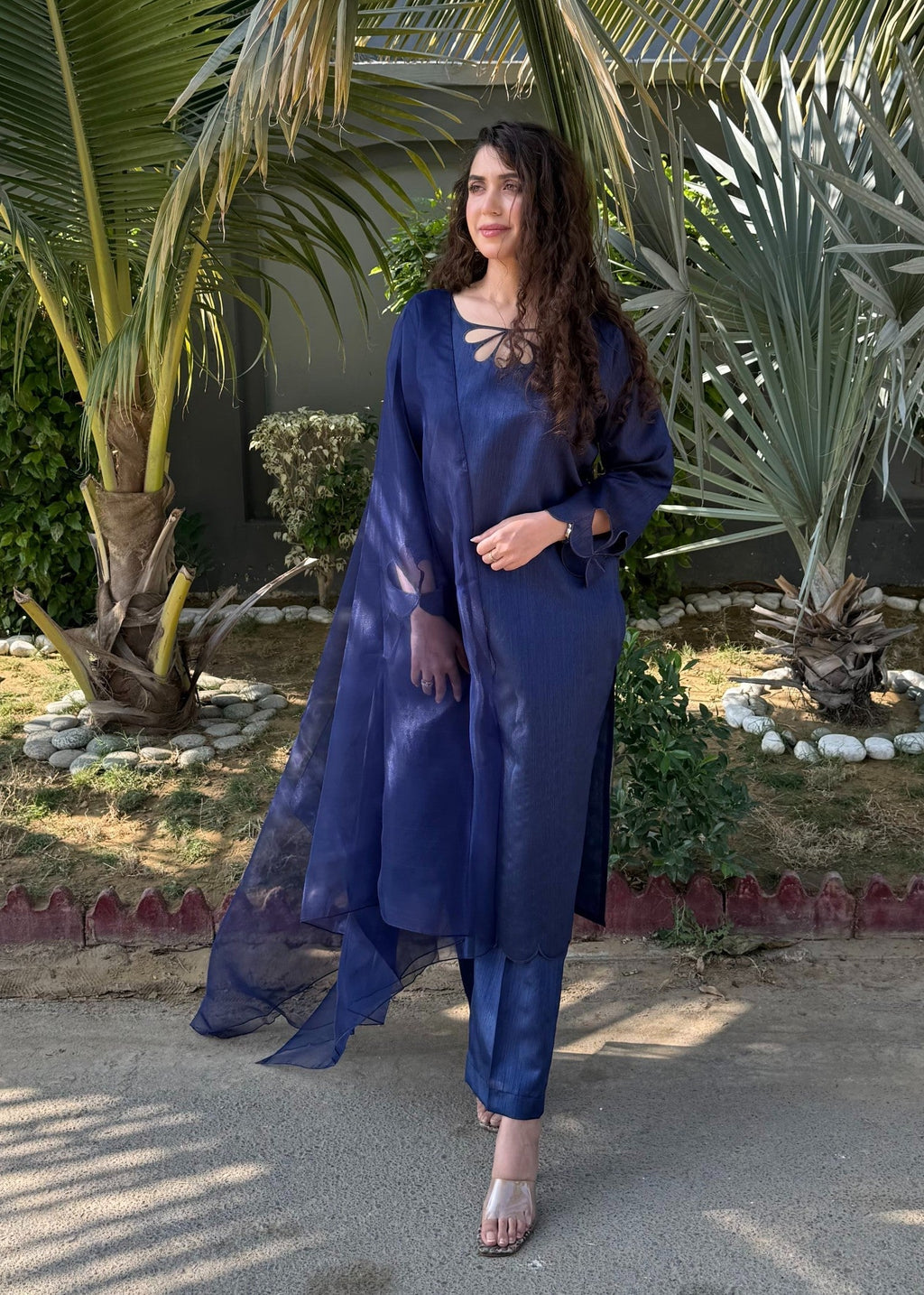 Naaz Couture Navy Blue Raw Silk Suit Women 3pcs