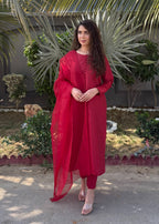 Naaz Couture Maroon Raw Silk Suit Women 3pcs