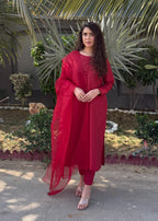 Naaz Couture Maroon Raw Silk Suit Women 3pcs