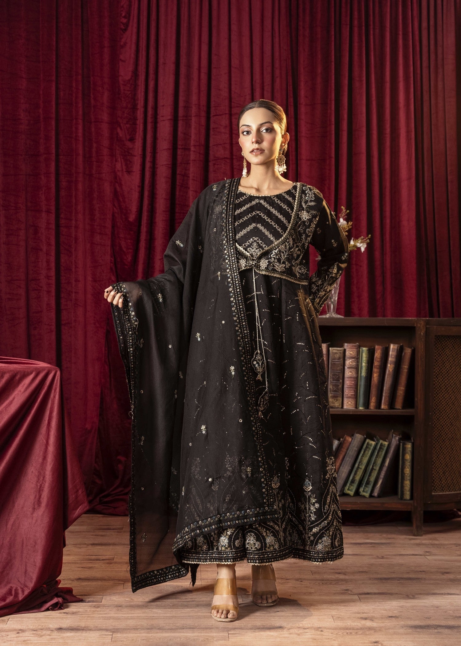 Khubsurat 3881 KH OR NT Black Embroidery Maxi Women 4pcs