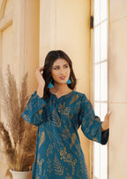 Hamna Kalim Rahat Two Piece: Linen Outfit with Floral Block Printing Women 2pcs