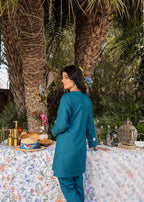 Vestilewear Teal Embroidered Women Co Ord Sets Stitched Suit (All Season) VW06 C Women 2pcs