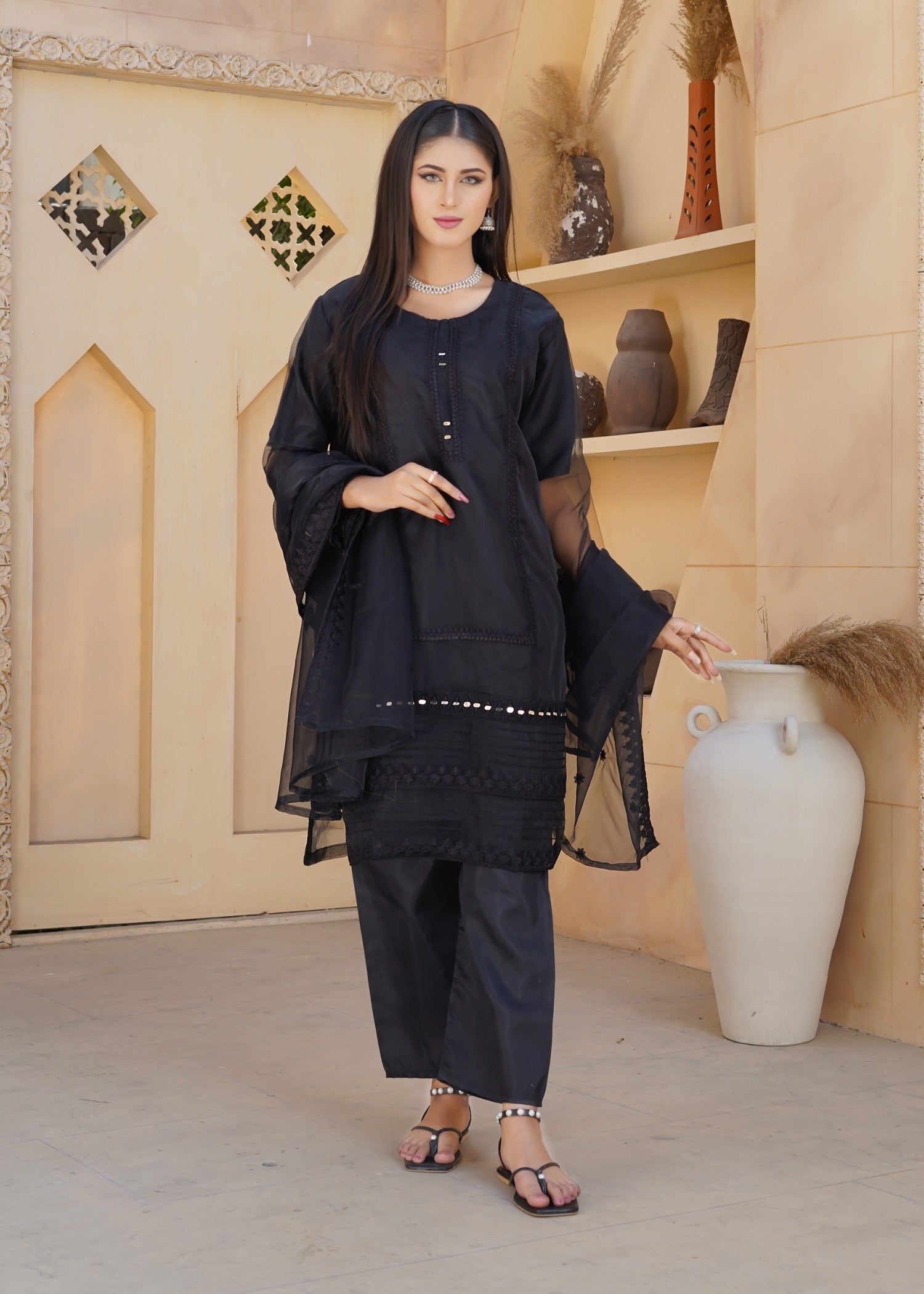 Hamna Kalim Dilruba Three Piece Bridal Suit with Embroidery Black Women 3pcs