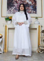 Hamna Kalim Mehfil Luxe Maxi – Crafted with Embroidery Detailing & Unique Collar Design White Women 3pcs