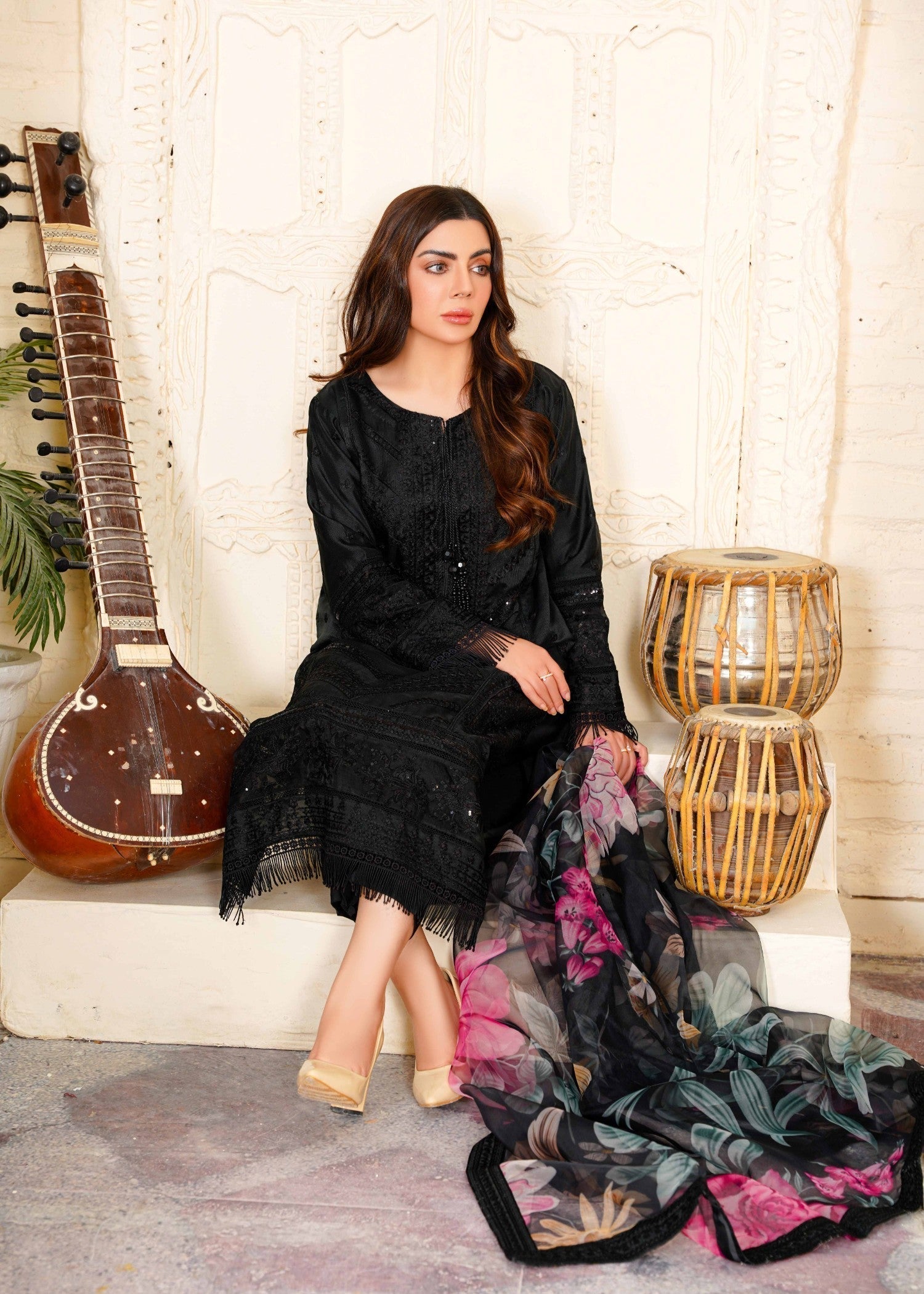 Khubsurat 3307 KH OR NT Black Embroidery Women 3pcs