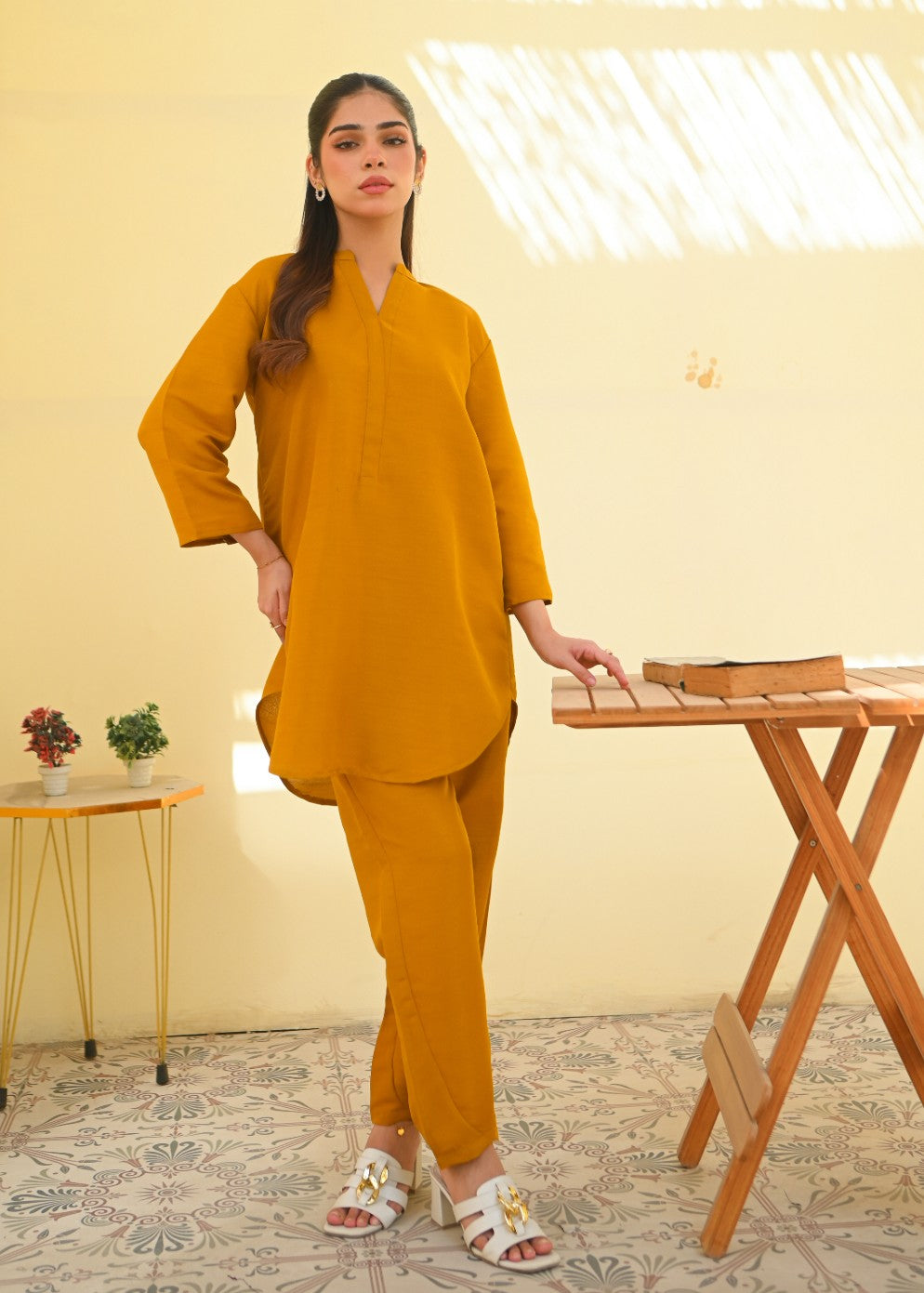 Zauk Mustard Two Piece Dress Women 2pcs