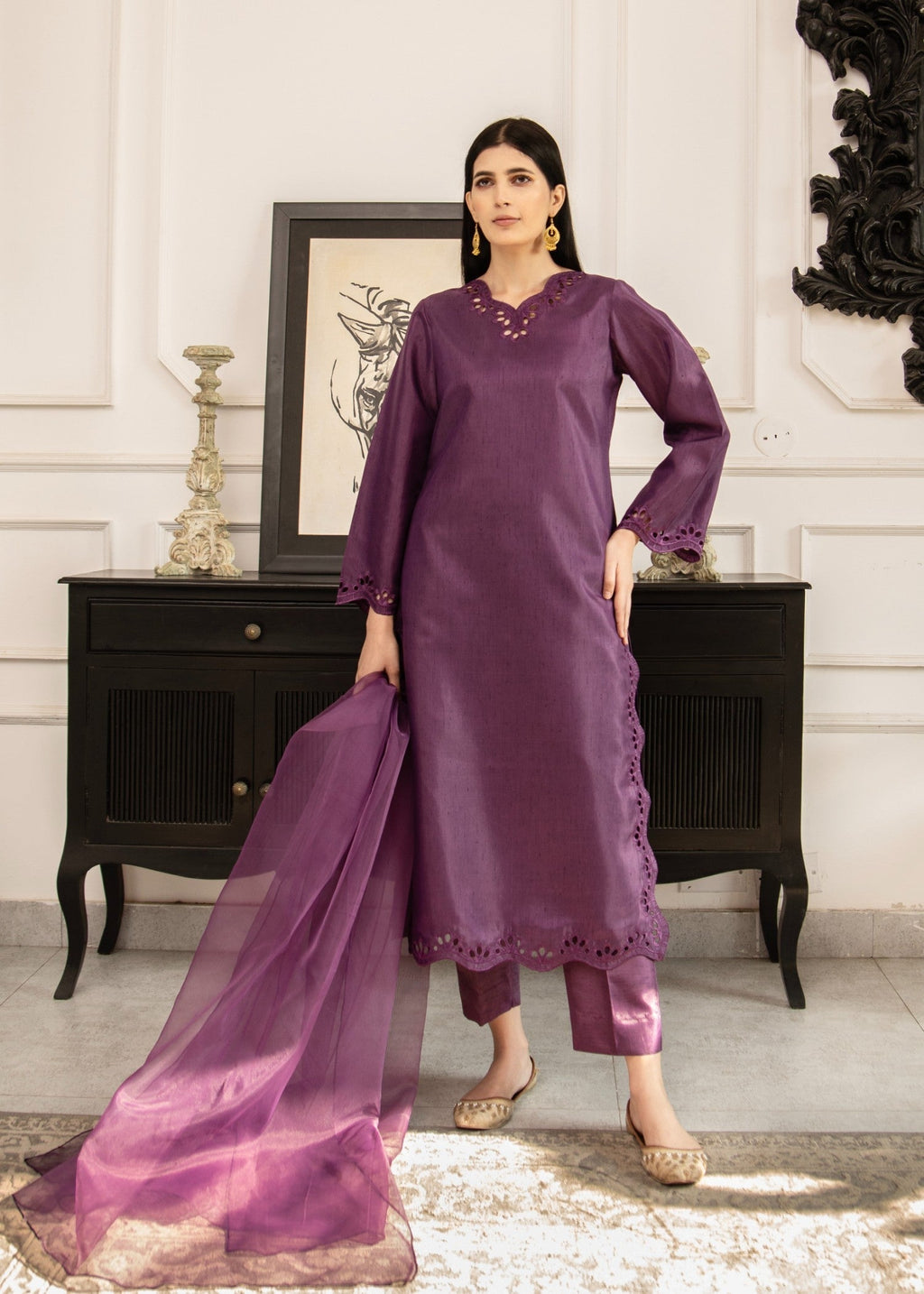 Naaz Couture Dark Purple Raw Silk Suit Women 3pcs