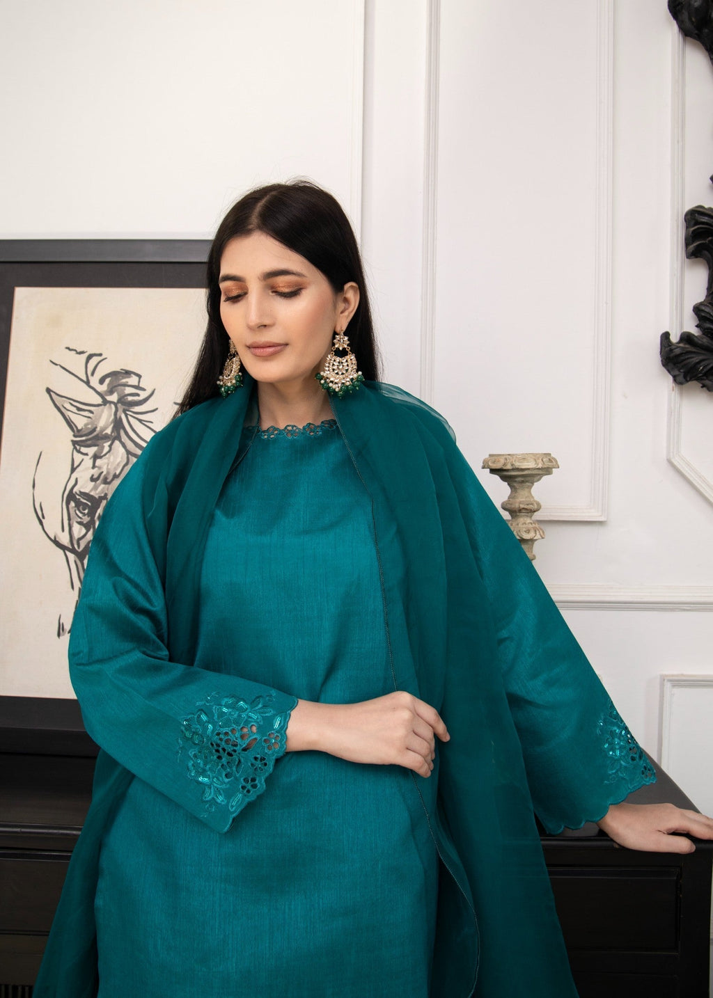 Naaz Couture Sea Green Raw Silk Suit Women 3pcs