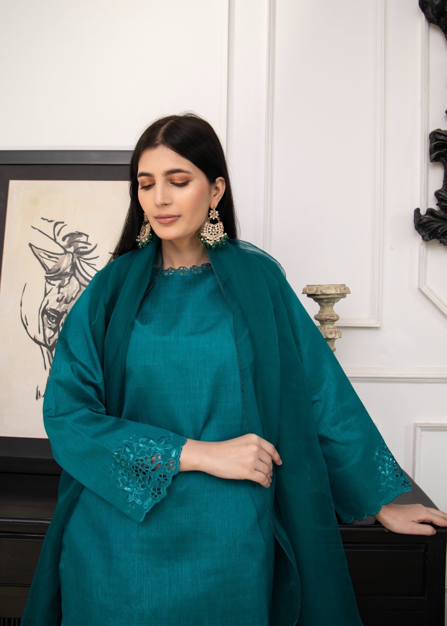 Naaz Couture Sea Green Raw Silk Suit Women 3pcs