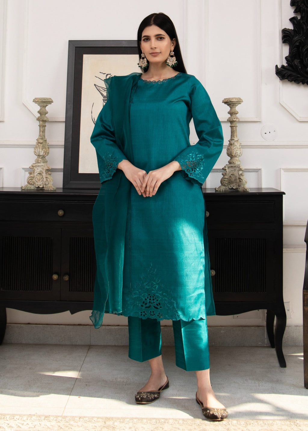 Naaz Couture Sea Green Raw Silk Suit Women 3pcs