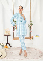 Vestilewear Aqua Strips Women Co Ord Sets Stitched Suit VW07 B Women 2pcs