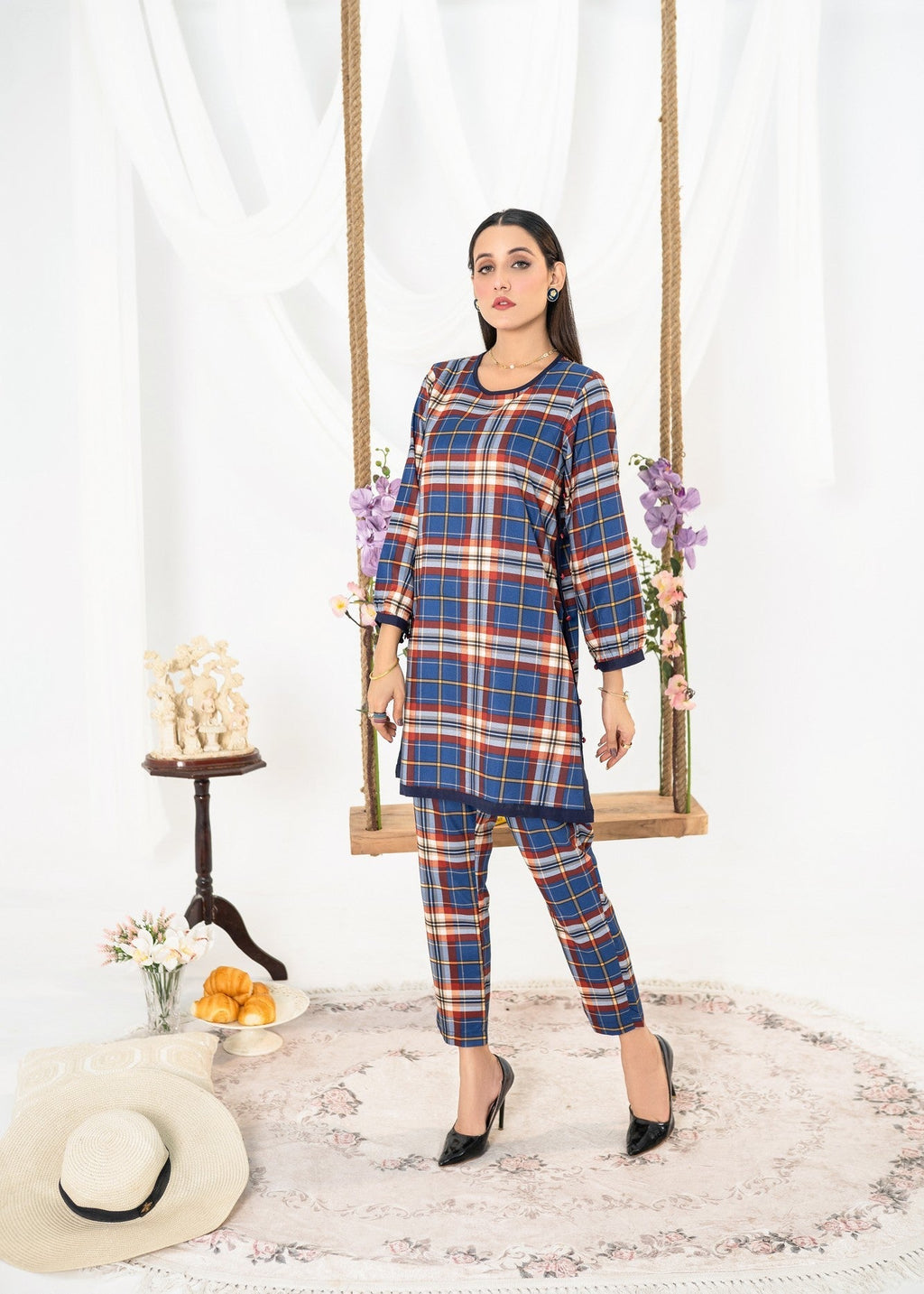 Vestilewear Check Pattern Women Co Ord Sets Stitched Suit (All Season) VW08 Women 2pcs