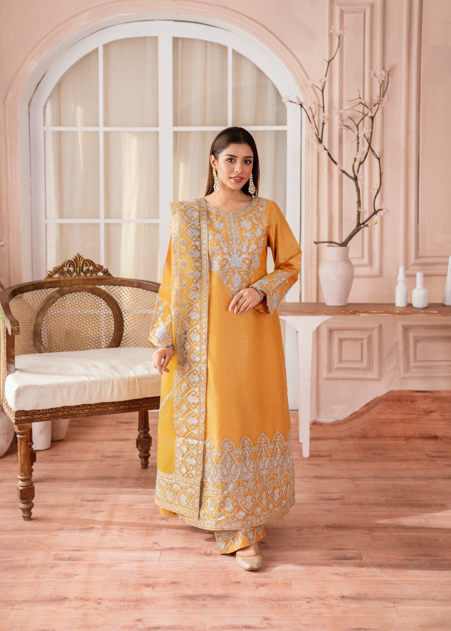 Alyssa GOLD RAW SILK KURTI SET ALL064 Women 3pcs