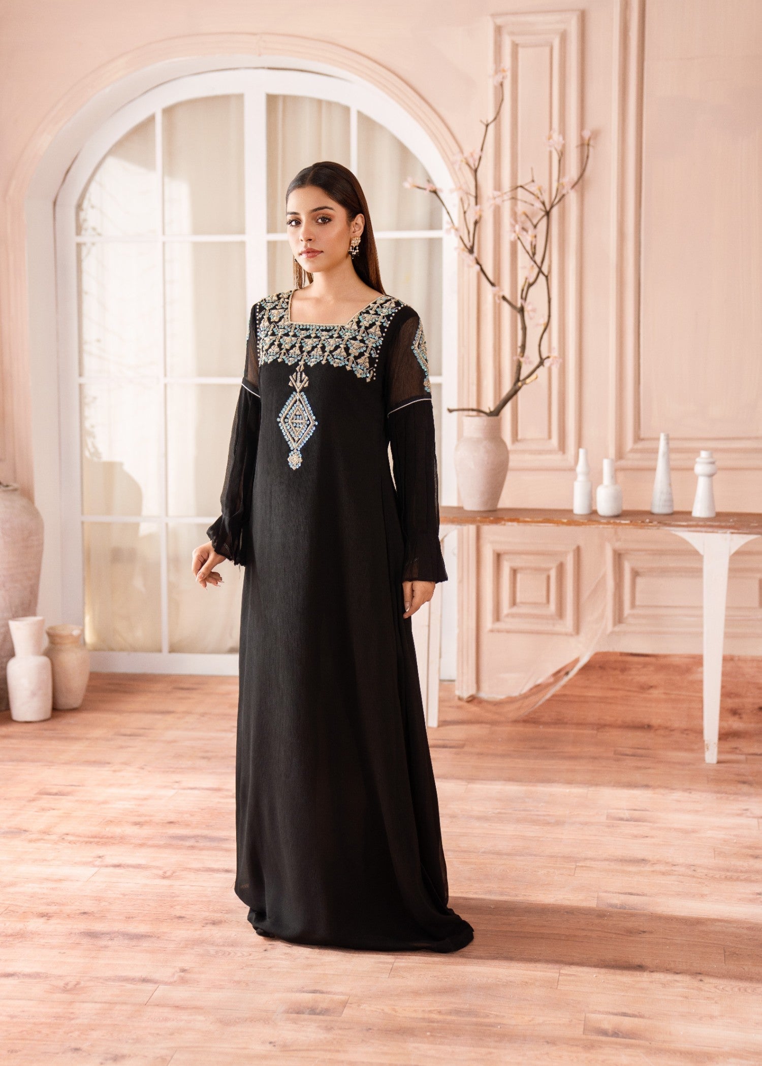 Alyssa BLACK MAXI HAND EMBROIDED ALL106 Women 2pcs